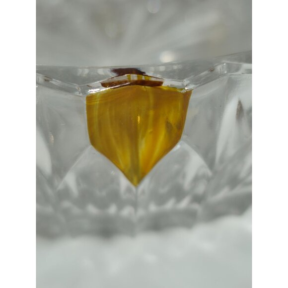 Vintage Glass Bowl With Amber Tinted Petal Detailing & Diamond Cut Design - Picture 7 of 10